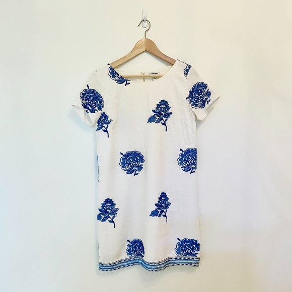 Blue & White Embroidered Shift Dress - Picture 3 of 4